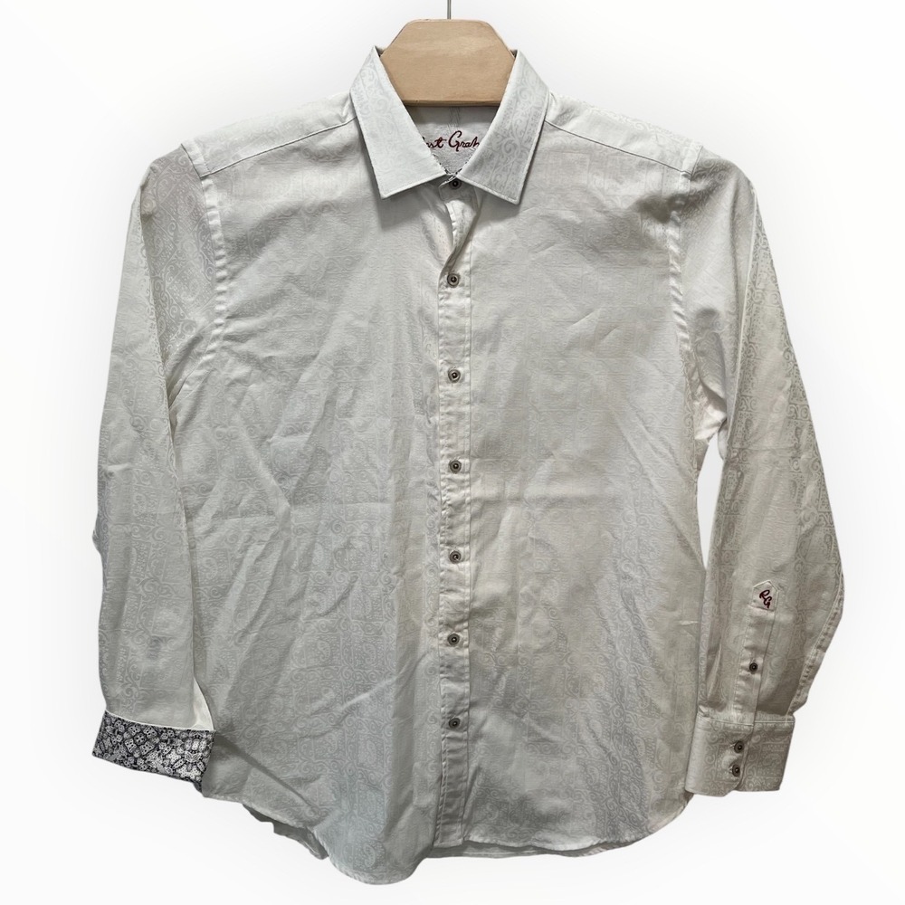 Robert Graham Mens XL White Tonal Paisley Jacquard Long Sleeve Button Down Shirt